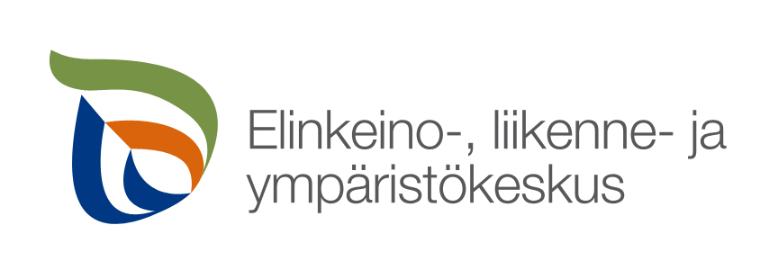 Logo, teksti: Elinkeino-, liikenne- ja ympäristokeskus.